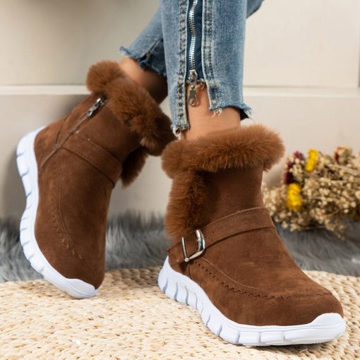 main image5Fashion Women s Thick Fur Snow Boots Non Slip Faux Suede Ankle Boots Woman Casual Plush