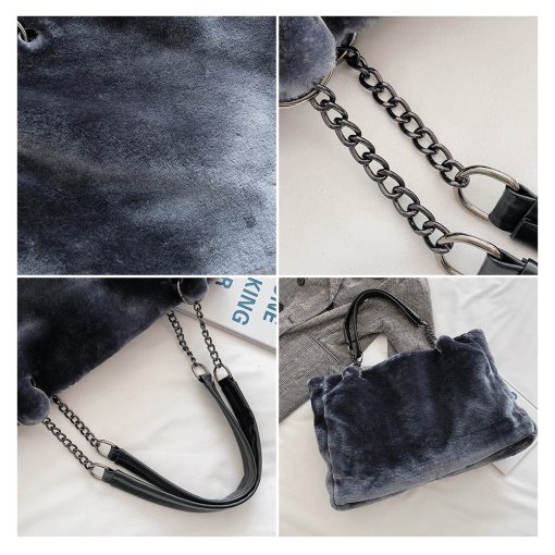main image5Faux Fur Women Shoulder Bag Casual Plush Lady Tote Handbag Fashion Chain Larger Capacity Shopping Bag