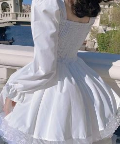 main image5Long Sleeves Lolita Black Dress Goth Aesthetic Puff Sleeve High Waist Vintage Bandage Lace Trim Party