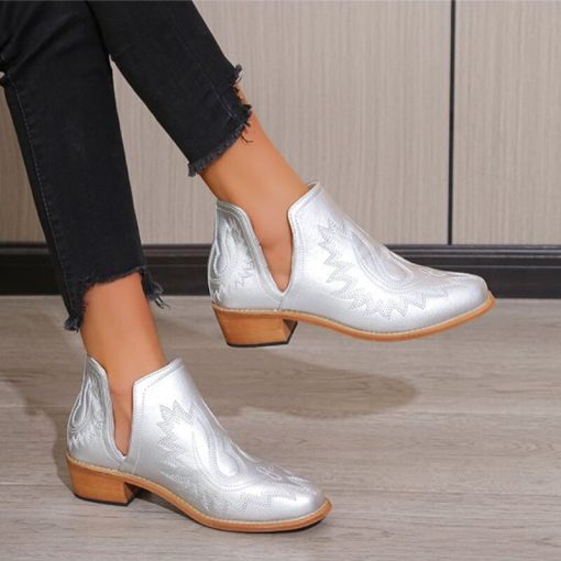 main image5New Women s Boots Fashion Totem Pointed Toe Chelsea Boots Slip on Solid Color Breathable Ankle