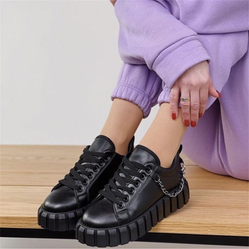 main image5New Women s Sneakers 2022 Spring Fashion Metal Chain Ladies Lace Up Casual Shoes 36 43