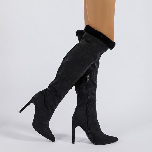 main image5Over The Knee Female Sexy Flock Zip Long Boots For Women 2023 Thin Heel Ladies Pointed