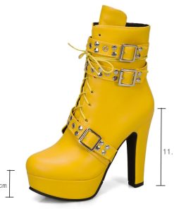 main image5Red Yellow White Women Ankle Boots Platform Lace Up High Heels Short Boot Female Buckle Autumn 1