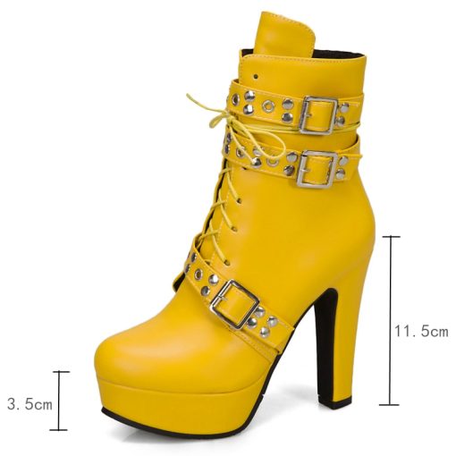 main image5Red Yellow White Women Ankle Boots Platform Lace Up High Heels Short Boot Female Buckle Autumn