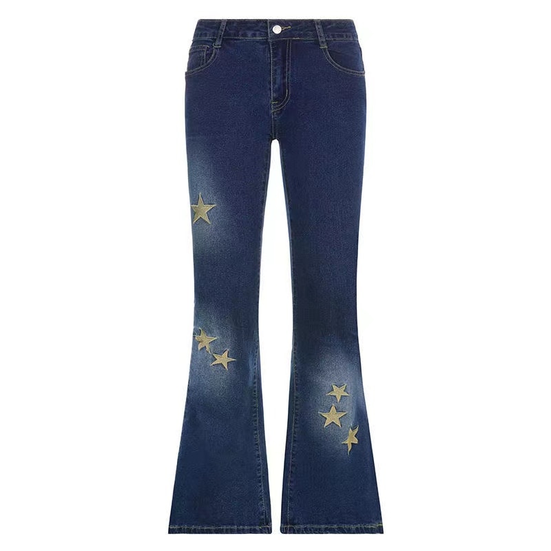main image5Star Printed Streetwear Y2K Jeans Woman Vintage Low Waist Pockets Blue Denim Skinny Flare Jeans Women