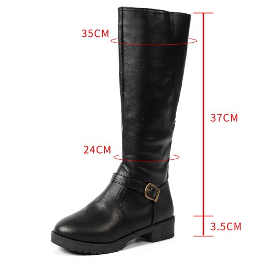 main image5Thigh high Boots brown Women Vintage leather Square Heel Zipper knee height buckle Boot Keep Warm