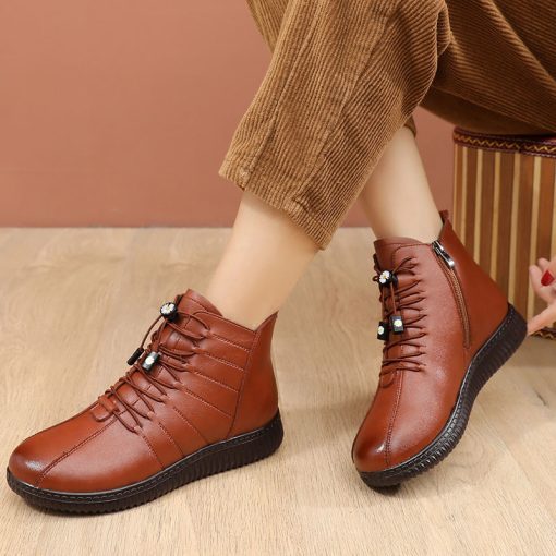 main image5Waterproof ankle boots for women winter leather moccasins warm plush snow shoes for woman leisure casual 1