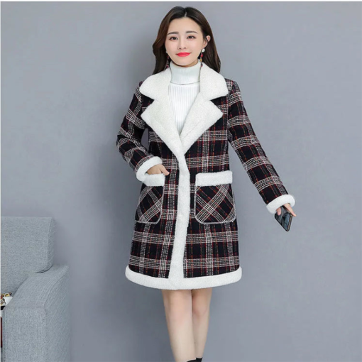 main image5Winter Korean Plus velvet Thicken Women s Jacket Warm Loose Plaid Long Outerwear Faux Lamb velvet
