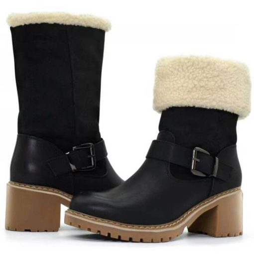 main image5Winter Women Boots Warm Platform Fashion Boots Ladies Plush Shoes Buckle Strap Thick Sole Cowboy Boots
