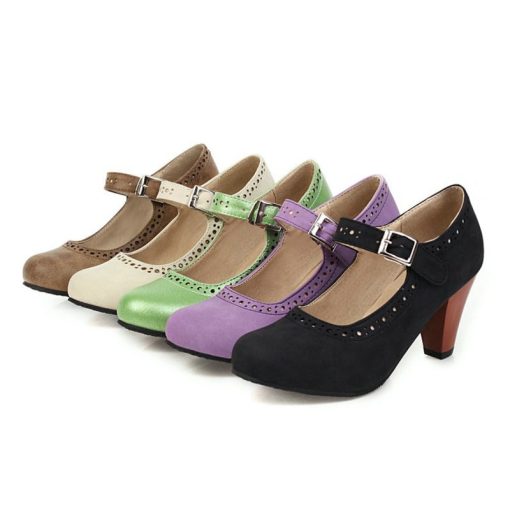 main image5ZawsThia spike high heels purple green black woman shoes retro lady pumps buckle strap female heels