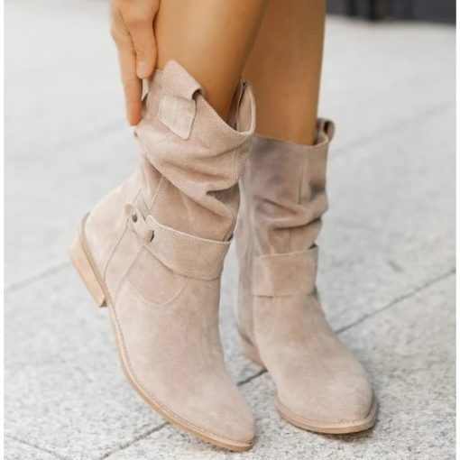variant image02021 Winter Warm Suede Women Boots Vintage Zipper Shoes Buckle Lady Mid Calf Boot Outdoor Thick