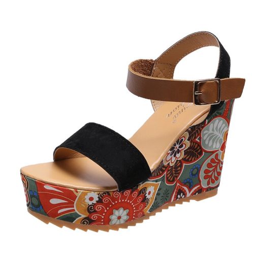 variant image02022 Summer Wedge Sandals for Women Retro Ethnic Print Platform Shoes Ladies Casual Ankle Buckle Comfortable