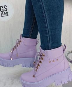 variant image02022 Winter New Ankle Boots Fashion Purple Platform Chelsea Shoes Casual Lace Up Warm Punk Rivets