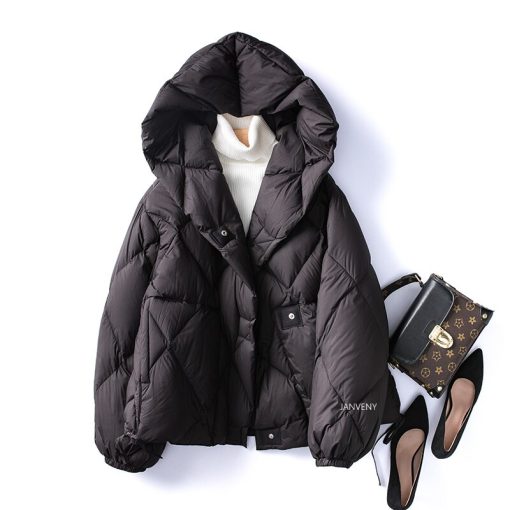variant image02022 Winter New Fashion 90 White Duck Down Short Jacket Women Thick Warm Loose Cocoon Type