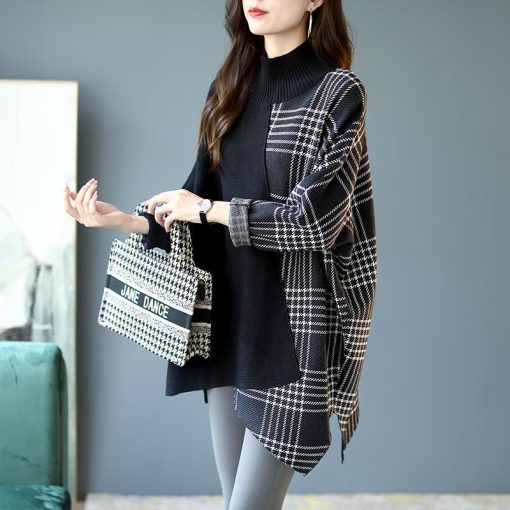 variant image0Casual Patchwork Turtleneck Sweaters Thick Loose fitting Fashion Trends Women s Clothing Autumn Winter Korean Pullovers