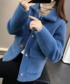 variant image0Coat Women s 2022 Winter New Korean Version Imitation Mink Velvet Suit Collar Long Sleeve Pocket