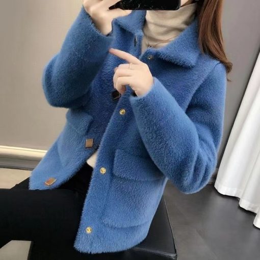variant image0Coat Women s 2022 Winter New Korean Version Imitation Mink Velvet Suit Collar Long Sleeve Pocket