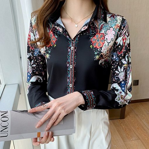 variant image0Fashion flower print ladies shirts Women s Blouses 2021 Spring Autumn Long Sleeve Shirts Tops Blusas