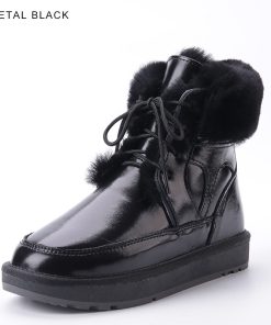 variant image0INOE Fashion Real Cow Leather Natural Sheep Wool Fur Lined Women Short Ankle Winter Snow Boots