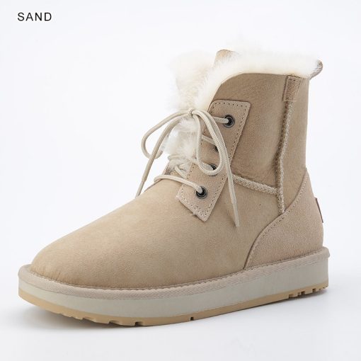 variant image0INOE Fashion Sheepskin Suede Leather Women Casual Short Winter Snow Boots Natural Sheep Wool Fur Lined