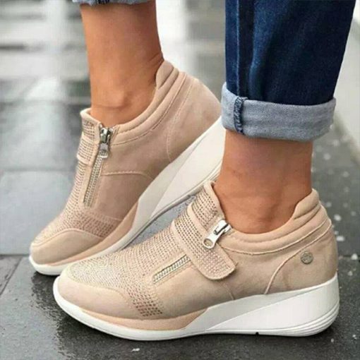 variant image0KAMUCC Woman Wedge Sneaker Women Casual Shoes Breathable Women Non slip PU Leather Increased Shake Shoes