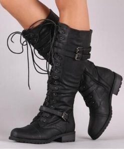 variant image0Knee High Women Boots Autumn woman shoes Winter Lace Up Vintage Flat Shoes Sexy Steampunk Leather