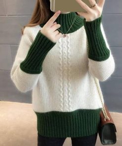 variant image0Knitted Women s Turtleneck Sweater Fashion Long Sleeve Loose Ladies Pullover Tops 2022 Winter Warm Female