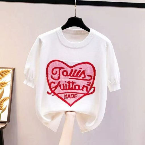 variant image0Knitwear Ice Silk Round Neck Short sleeved T shirt Women s 2022 Summer New Korean Love