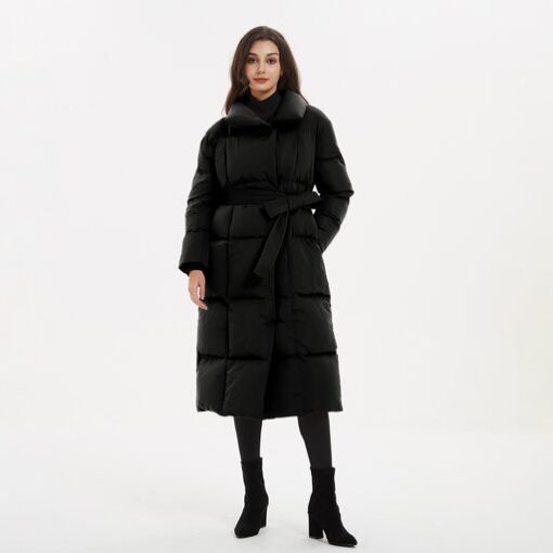variant image0Malina Thick Loose Parkas Women Fashion Solid Covered Button Coats Women Elegant Tie Belt Long Cotton
