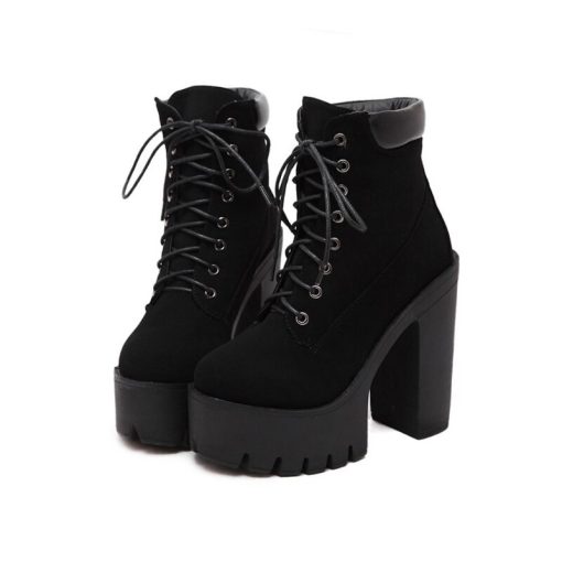 variant image0New 2020 Platform Ankle Boots Women Autumn Lace Up Thick High Heel Ladies Woman Fashion Shoes