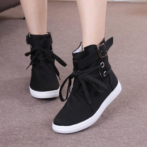 variant image0New Woman High Top Black gray Boots Shoes Women Casual Platform Vulcanized Flats Shoes Sneakers Zapato