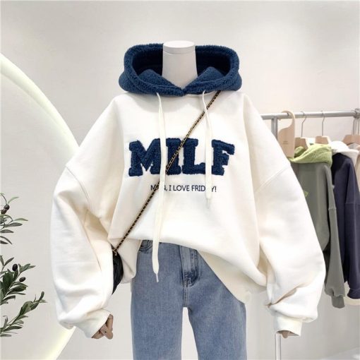 variant image0OUSLEE Fashion Patchwork Oversize Sweatshirt Women Winter Casual Loose Cotton Thick Letter Long Sleeve Hoodies Female