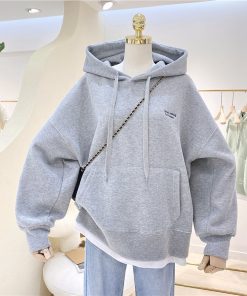variant image0OUSLEE Hoodies Women Sweatshirts Autumn Winter Warm Thick Splicing Fake Two Piece Korean Simple Pocket Top