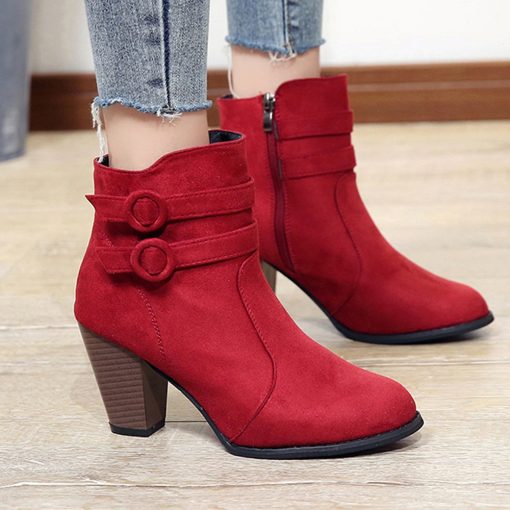 variant image0Red Boots Women 2020 Ankle Boots for Women High Heel Autumn Shoes Women Fashion Zipper