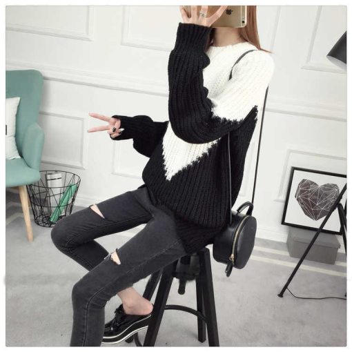 variant image0Sweaters for Women Tops Crochet Y2k Cashmere Luxury Striped Black Korean Style Vintage Ladies Sweater Knitted