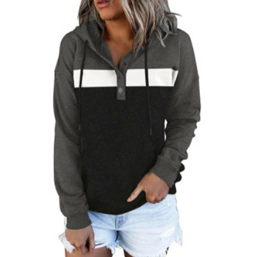 variant image0Women Hoodie Big Pocket Contrast Color Polyester Hooded Long Sleeve Autumn Sweatshirt for Daily Wear