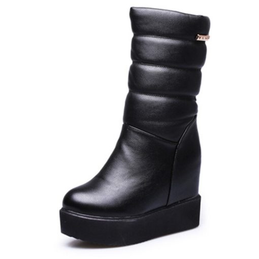 variant image0Women Increased Internal Boots Wedge Mid Calf Boots Women Fashion Plush Warm Leather Snow Boots Round