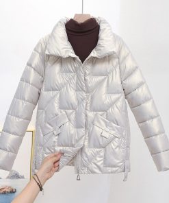 variant image0Women Jacket 2022 New Winter Parkas Female Glossy Down Cotton Jackets Stand Collar Casual Warm Parka