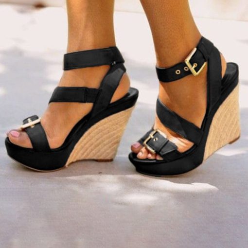 variant image0Women Sandals Summer Fashion Peep Toe Wedges Heel Sandals Casual Backle Strap Shoes Lady Thick Sole 1