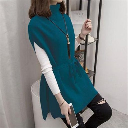 variant image0Women Sweater Vest Women s Turtleneck Sweater Vest Pullover Winter Knitted Dress Loose Fitting Waistcoat Loose