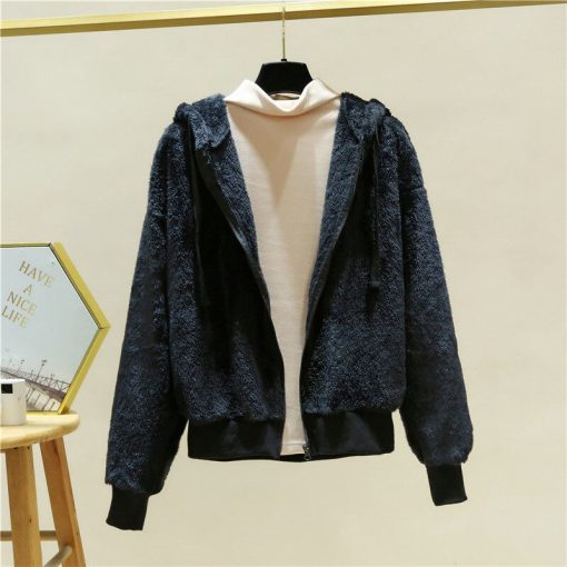 variant image0Women Zip Up Hoodie Japan Style Sweatshirt Velvet Solid Zipper Jacket Casual Oversize Top 2021 Fluffy
