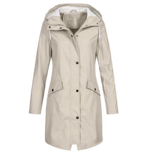 variant image0Women s Solid Color Rain Jacket Outdoor Hoodie Waterproof Windproof Long Coat Pocket Hodded Stormsuit Women