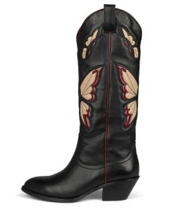 variant image0Womens Cowboy Cowgirl Mid Calf Boots Butterfly Embroidered Pointed Toe Stacked Heel Autumn Winter Slip On