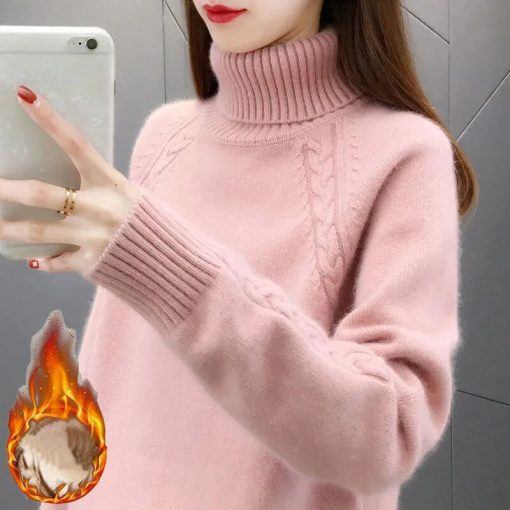 variant image10Sweater Women s Turtleneck and Velvet Knitwear Pullover Pure Color Korean Fluffy Trending Sweater Autumn and