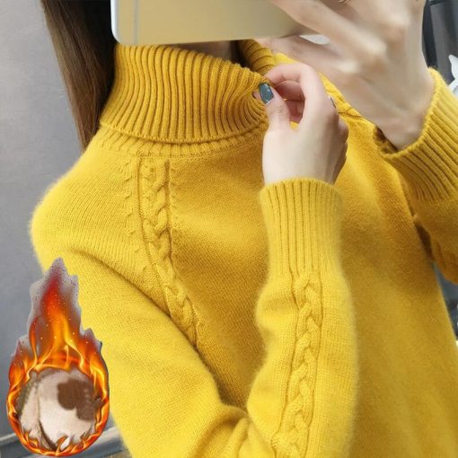 variant image11Sweater Women s Turtleneck and Velvet Knitwear Pullover Pure Color Korean Fluffy Trending Sweater Autumn and