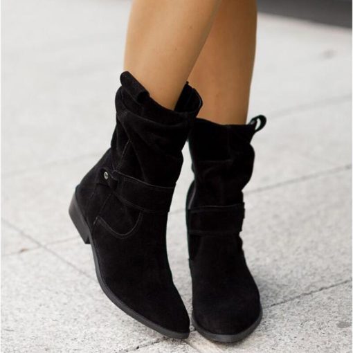 variant image12021 Winter Warm Suede Women Boots Vintage Zipper Shoes Buckle Lady Mid Calf Boot Outdoor Thick