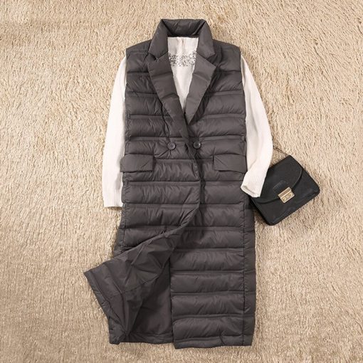 variant image12022 Spring Fall Long Duck Down Vest Two Button Female Slim Sleeveless Jacket Women Windproof Lightweight