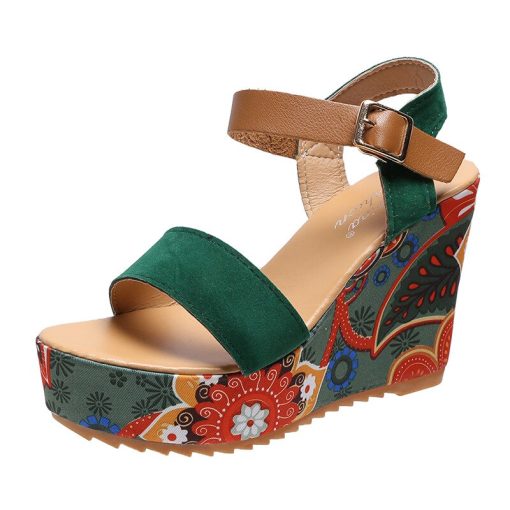 variant image12022 Summer Wedge Sandals for Women Retro Ethnic Print Platform Shoes Ladies Casual Ankle Buckle Comfortable