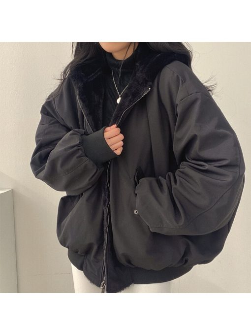 variant image12022 Winter Women Short Parkas Lambs Wool Cotton Padded Coat Y2k Thick Puffer Fluffy Jacket Outer
