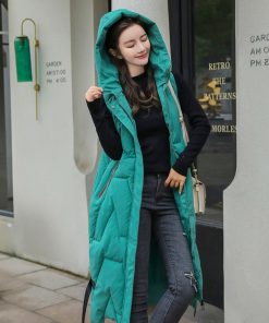 variant image1Autumn Winter Long Vest Women s Hooded Loose Green Pockets Padded Ladies Casual Sleeveless Jacket Warm